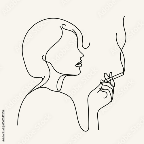 Minimalist Line Drawing of a Woman Smoking