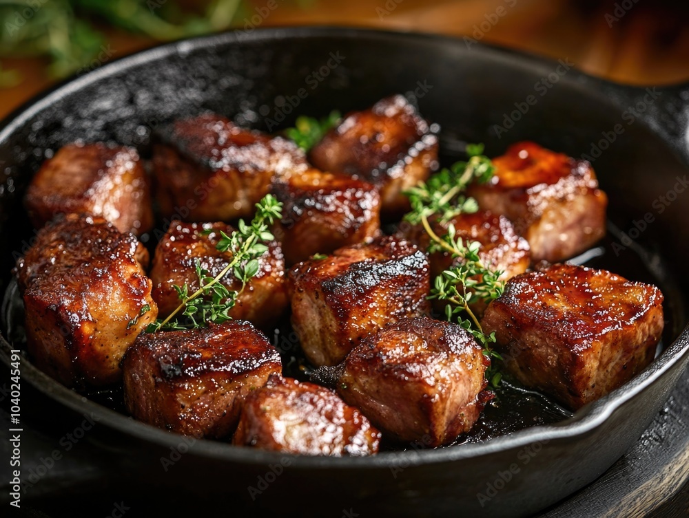 Pan filled with meat and sauce Pan filled with meat and sauce