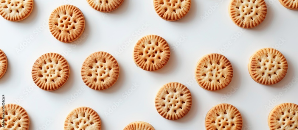 A pattern of isolated biscuits on a white backdrop ideal for background design featuring copy space image A pattern of isolated biscuits on a white backdrop ideal for background design featuring copy space image