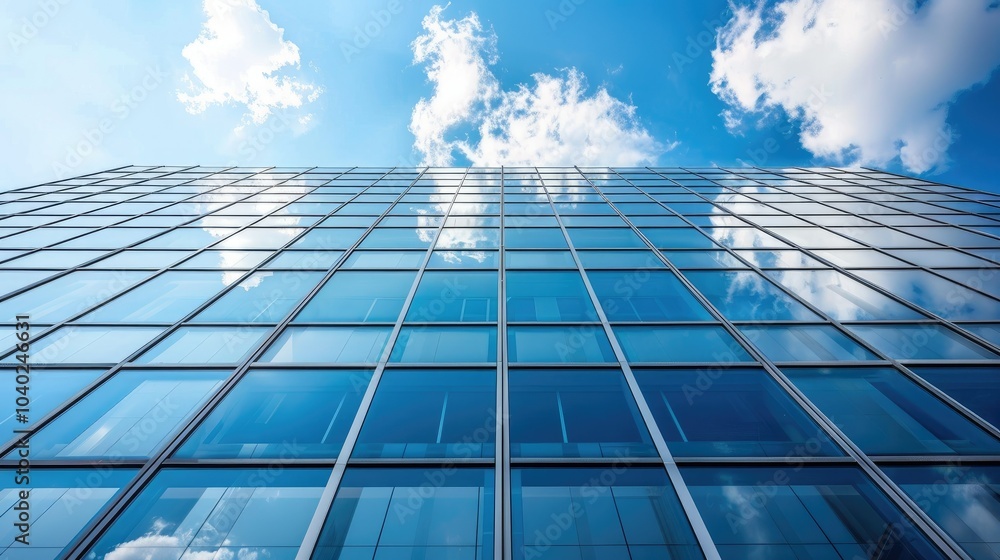 Sleek corporate building facade with reflective glass Sleek corporate building facade with reflective glass
