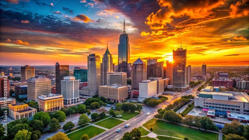 Fototapeta premium Silhouette Photography of Indianapolis Skyline with Postcard Aesthetic for Indiana Travel Inspiration