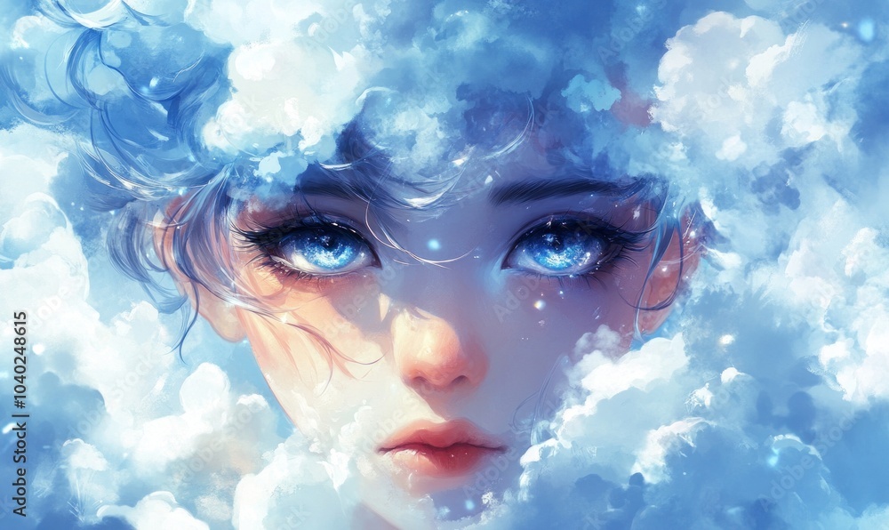 Fototapeta premium Dreamy Ethereal Face in Clouds Art Fantasy Vision