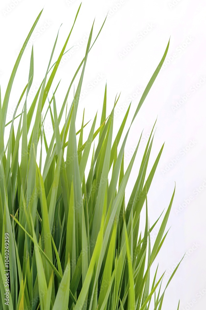 Green grass blades against a white background Green grass blades against a white background