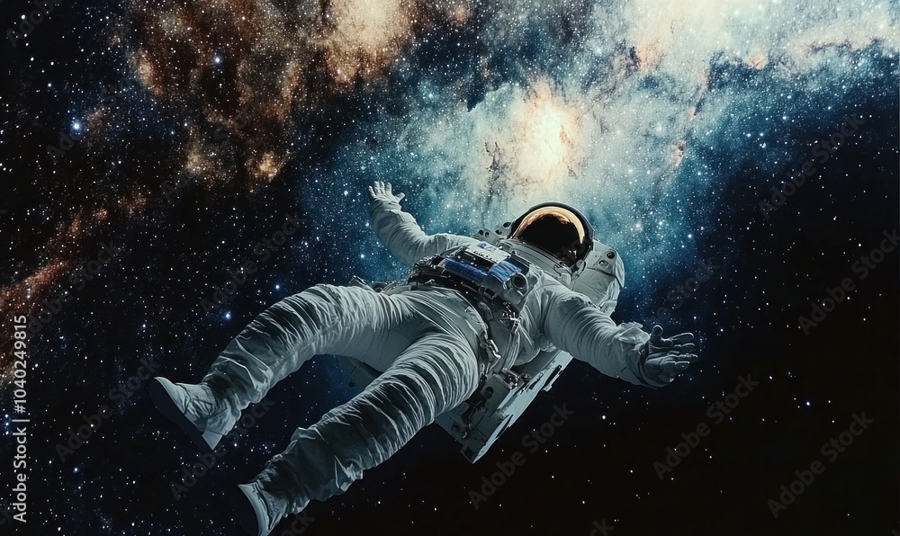 Fototapeta premium Astronaut Floating in Space Amidst Stars and Galaxy