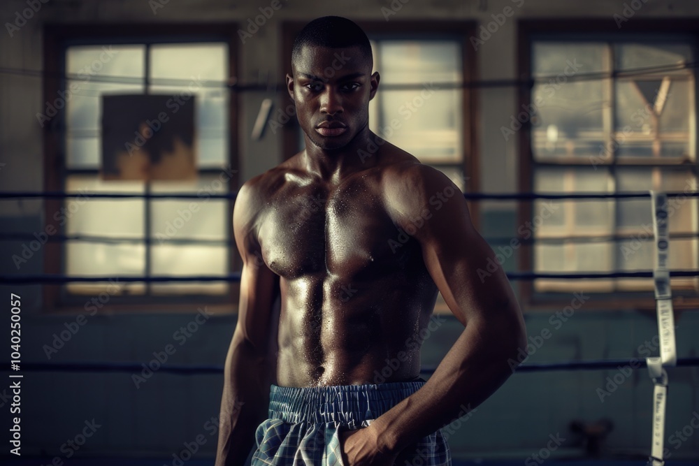 Man preparing for fight, wearing gloves and shorts Man preparing for fight, wearing gloves and shorts