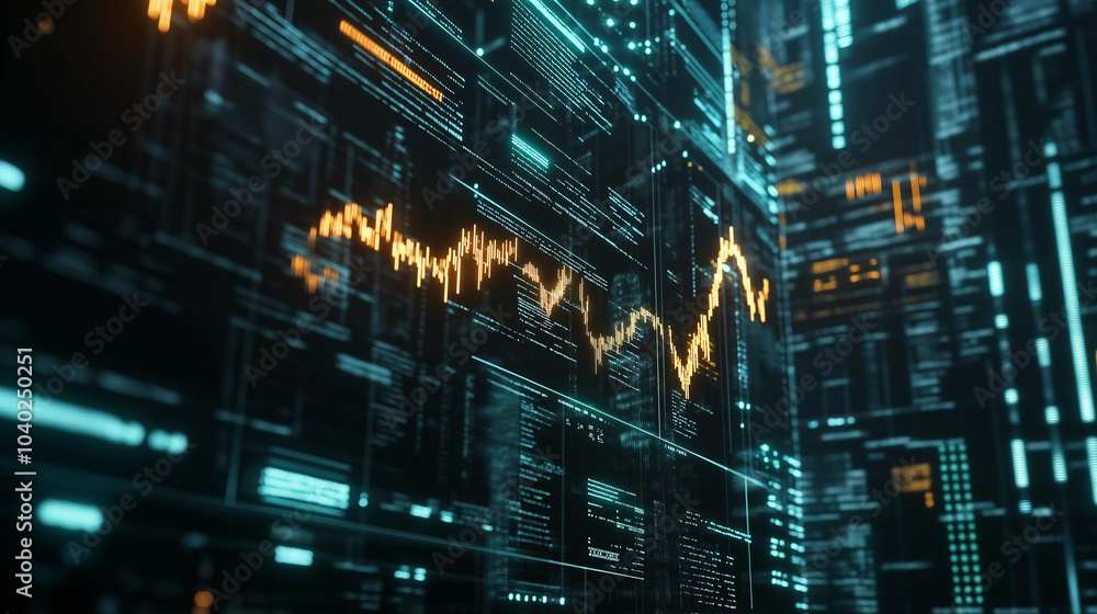 Fototapeta premium Futuristic Digital Financial Data Visualization with Glowing Stock Market Graph on Abstract Technology Background