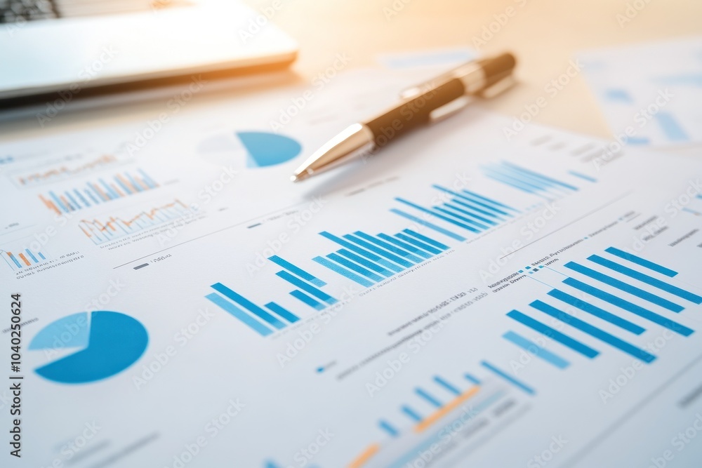 Business charts and a pen indicating financial strategy. Business charts and a pen indicating financial strategy.