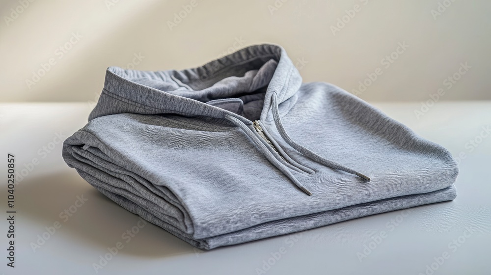 Neatly folded gray hoodie on a clean surface Neatly folded gray hoodie on a clean surface