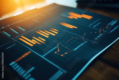 Financial graphs display complex data visualizations.