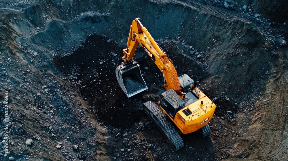 Coal mining in an open pit. Mining excavator loads coal in haul truck in quarry. Excavator digging in an open pit coal mine. Tipper truck hauling minerals from open-pit. Heavy machinery in opencast. Coal mining in an open pit. Mining excavator loads coal in haul truck in quarry. Excavator digging in an open pit coal mine. Tipper truck hauling minerals from open-pit. Heavy machinery in opencast.