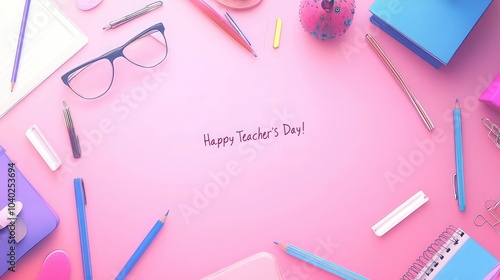 "Happy Teacher's Day!" written on a pink background.