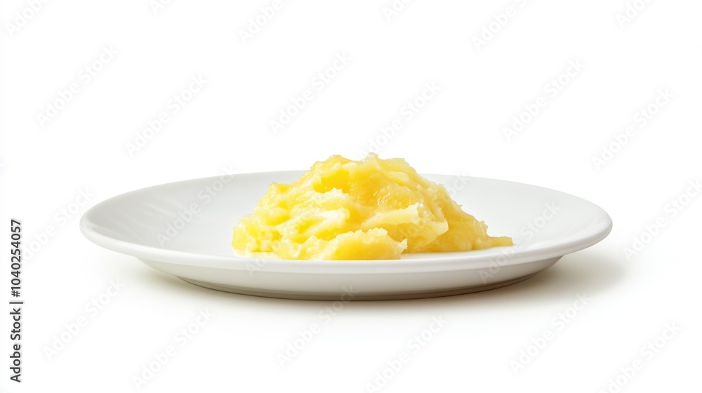 A simple serving of mashed potatoes on a clean white plate, suitable for various uses including food photography and still life compositions A simple serving of mashed potatoes on a clean white plate, suitable for various uses including food photography and still life compositions