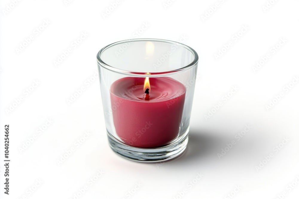 A single red candle in a glass vessel on a white surface A single red candle in a glass vessel on a white surface