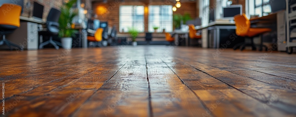 A beautiful and modern open office space with wooden floors, bright natural light, and contemporary furniture designed to promote productivity and collaboration A beautiful and modern open office space with wooden floors, bright natural light, and contemporary furniture designed to promote productivity and collaboration