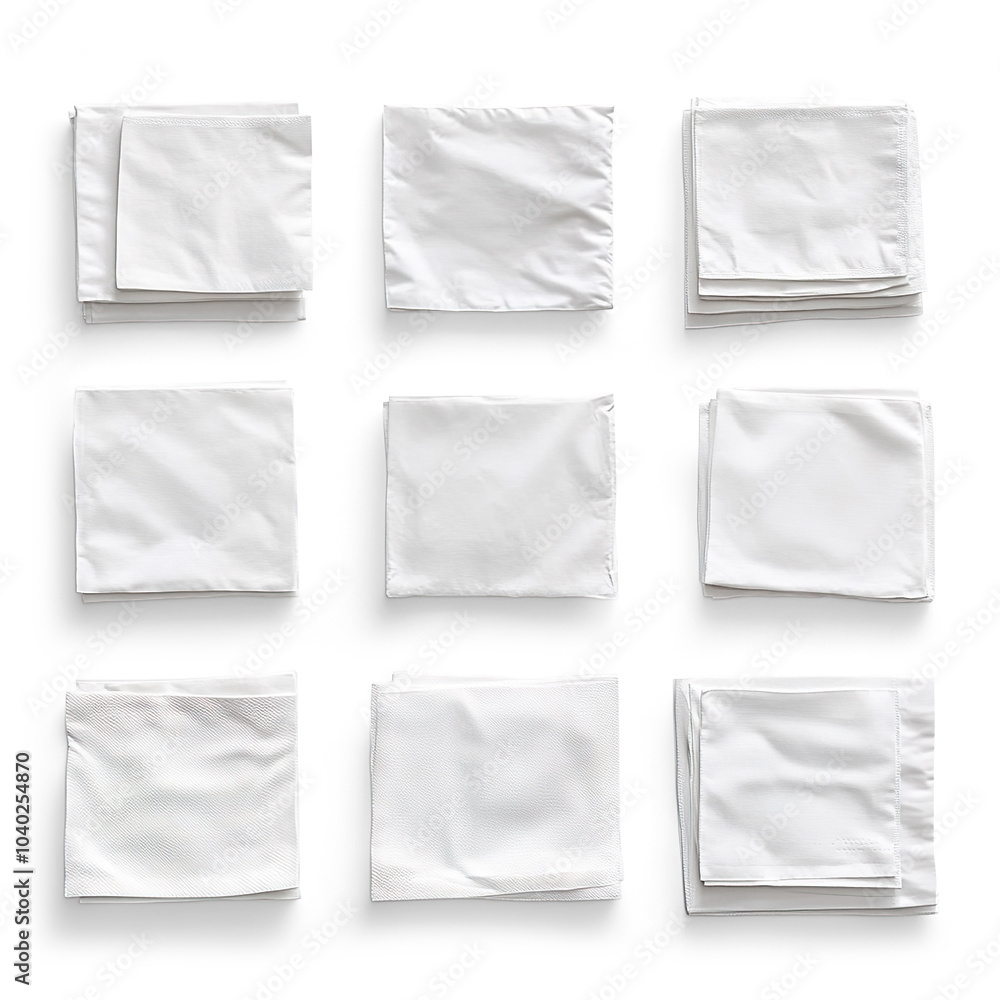 Folded White Napkins in Grid Pattern on a Transparent Background Folded White Napkins in Grid Pattern on a Transparent Background