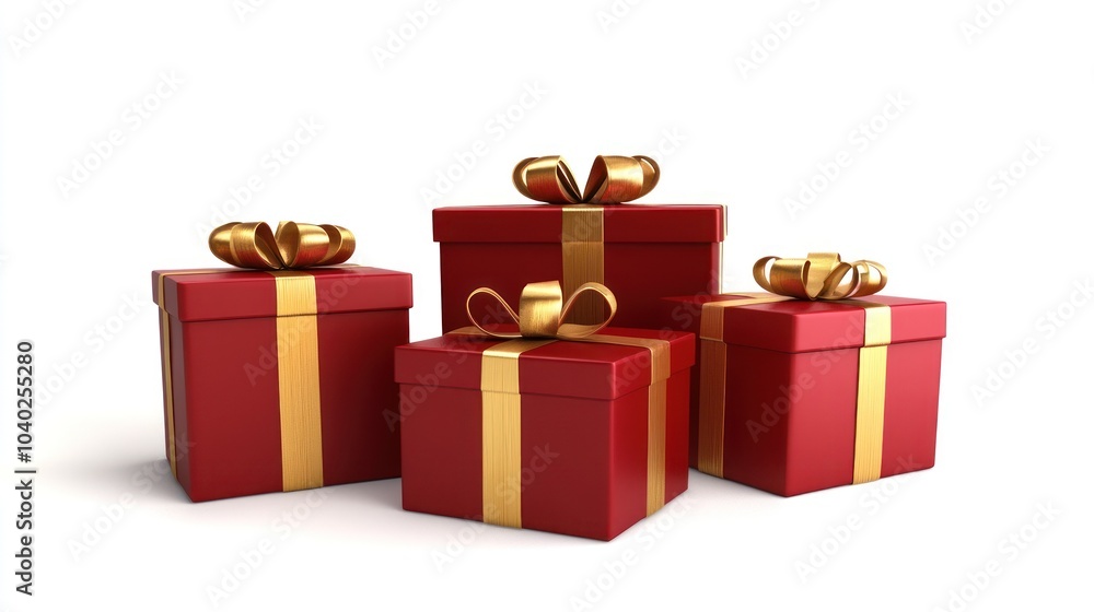 Elegant red gift boxes with bows in golden decor. Elegant red gift boxes with bows in golden decor.