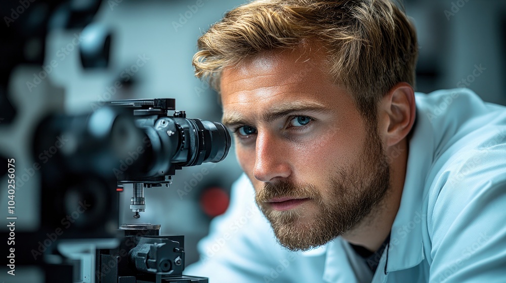 Young man examining equipment in a laboratory setting Young man examining equipment in a laboratory setting