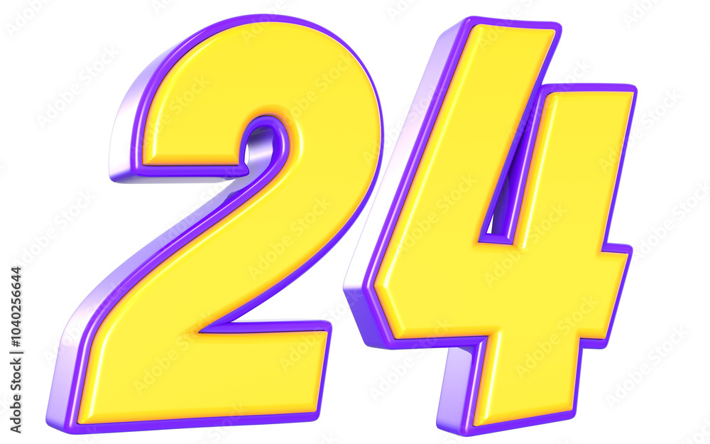 24 Number 3D Yellow And Purpale 24 Number 3D Yellow And Purpale