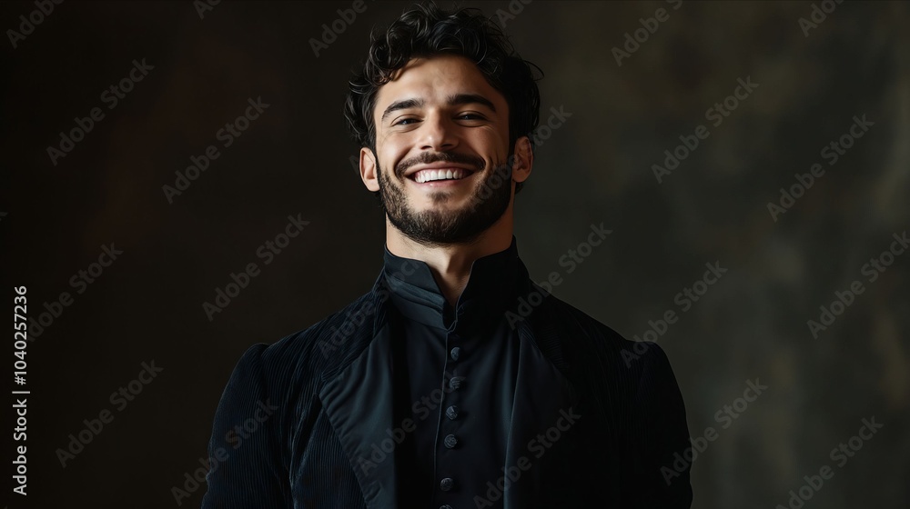 Fototapeta premium A man with a beard smiles at the camera
