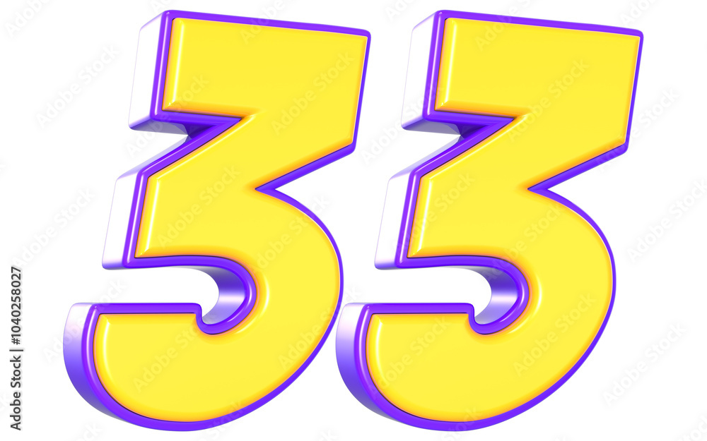 33 Number 3D Yellow And Purpale 33 Number 3D Yellow And Purpale