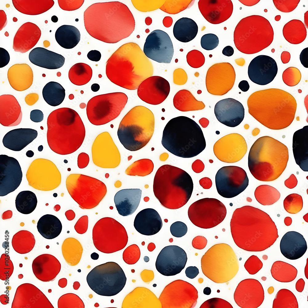 Abstract seamless watercolor pattern with red and yellow dots in a free-flowing pattern. Abstract seamless watercolor pattern with red and yellow dots in a free-flowing pattern.