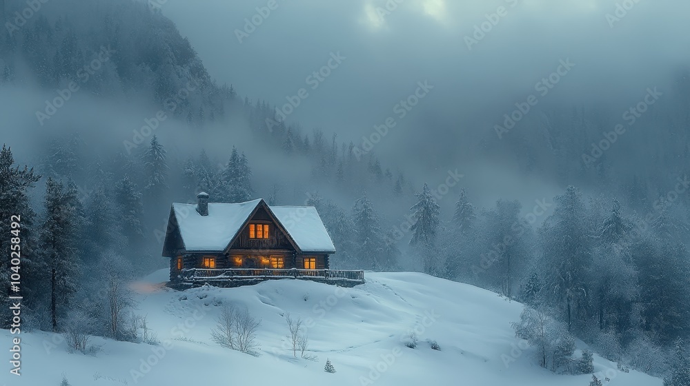 Serenity in a winter wonderland a cozy cabin amidst snowy pines Serenity in a winter wonderland a cozy cabin amidst snowy pines