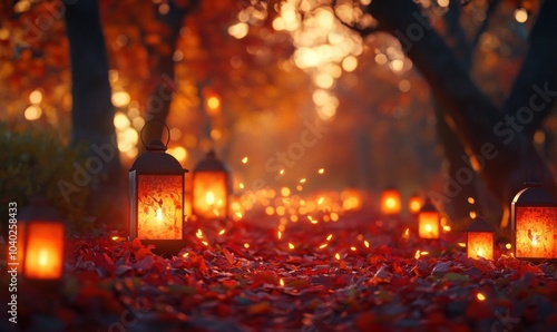 Enchanting Forest Path with Autumn Lanterns