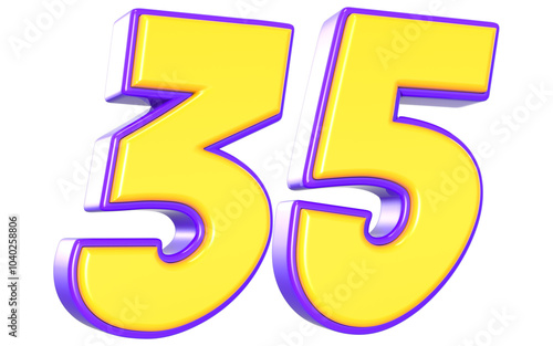 35 Number 3D Yellow And Purpale