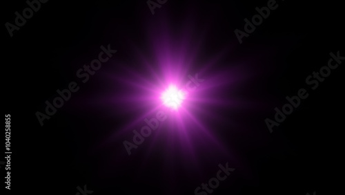 Glare purple light effect. Glowing stars on dark background. 