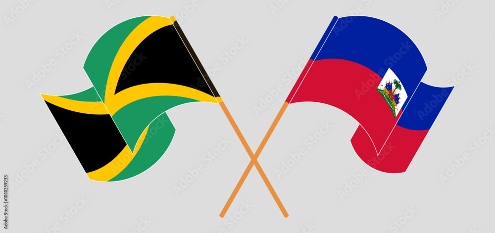 Crossed and waving flags of Jamaica and Republic of Haiti. Vector illustration Crossed and waving flags of Jamaica and Republic of Haiti. Vector illustration