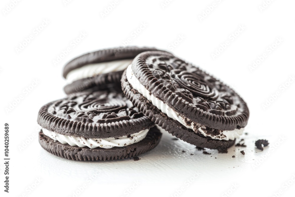 Three Oreo cookies with creamy filling on a white background Three Oreo cookies with creamy filling on a white background