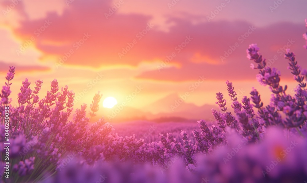 Lavender Field at Sunset with Vibrant Colors