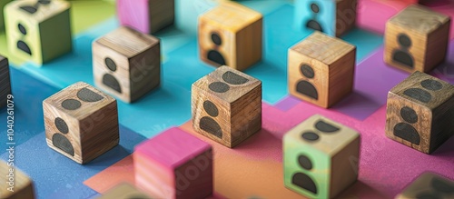 A colored background with wooden cubes featuring male and female signs creating a gender equality themed copy space image photo