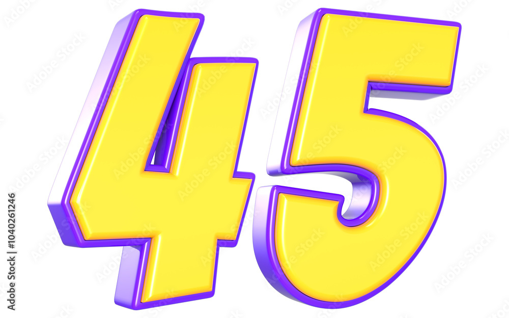 45 Number 3D Yellow And Purpale 45 Number 3D Yellow And Purpale
