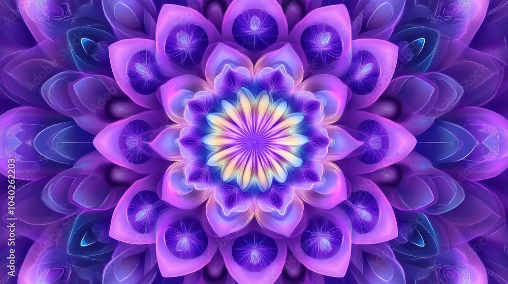 Obraz premium Cosmic Lotus Mandala - Sacred Shapes in Vibrant Purple and Blue Aura of Hypnotic Esoteric Energy 