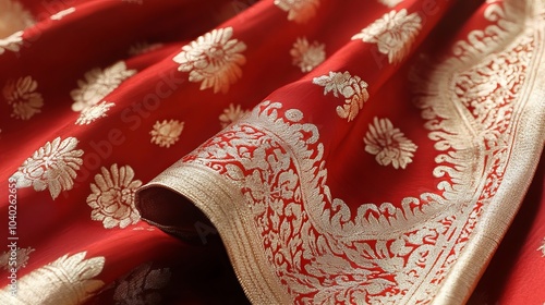 Exquisite Indian-made wedding fabric in vibrant red silk, perfect for capturing the elegance and richness of traditional celebrations.