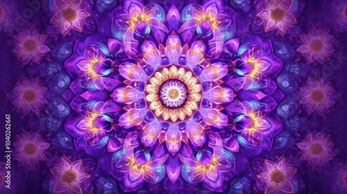 Cosmic Lotus Mandala - Sacred Shapes in Vibrant Purple and Blue Aura of Hypnotic Esoteric Energy 