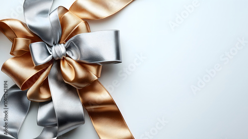 Elegant holiday decorations with silver and gold ribbon