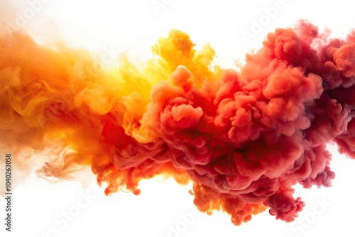 Aerial red and orange smoke isolated on white background