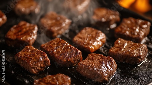 Wallpaper Mural Sizzling Wagyu steak, with a close-up of the grill marks and melting fat Torontodigital.ca