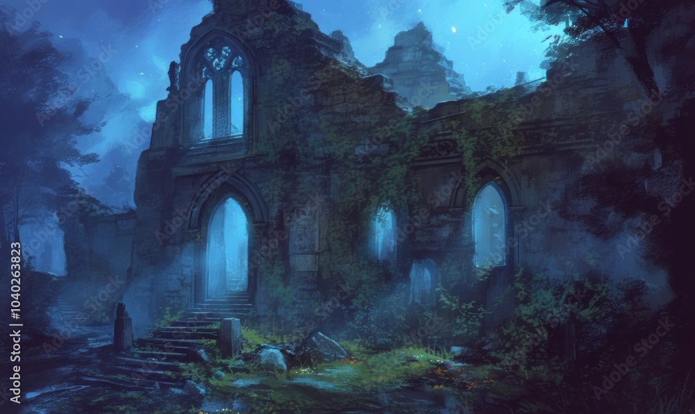 Enchanted Ruins: Moonlit Mystery Amidst Ancient Walls