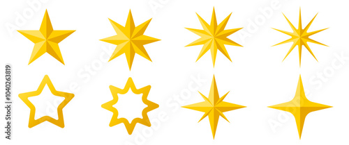 Decorating Stra vector illustration in Flat style, Isolate Yellow Star shape clip art, Celebration graphic elements, Greeting card, Nec year, Christmas, Shiny Icons. (Editable)