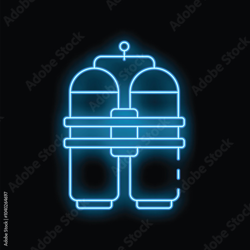 Bright blue neon aqualung icon glowing in the dark, an essential tool for underwater exploration and diving adventures