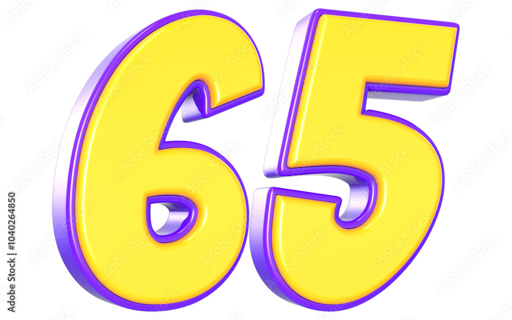 65 Number 3D Yellow And Purpale 65 Number 3D Yellow And Purpale