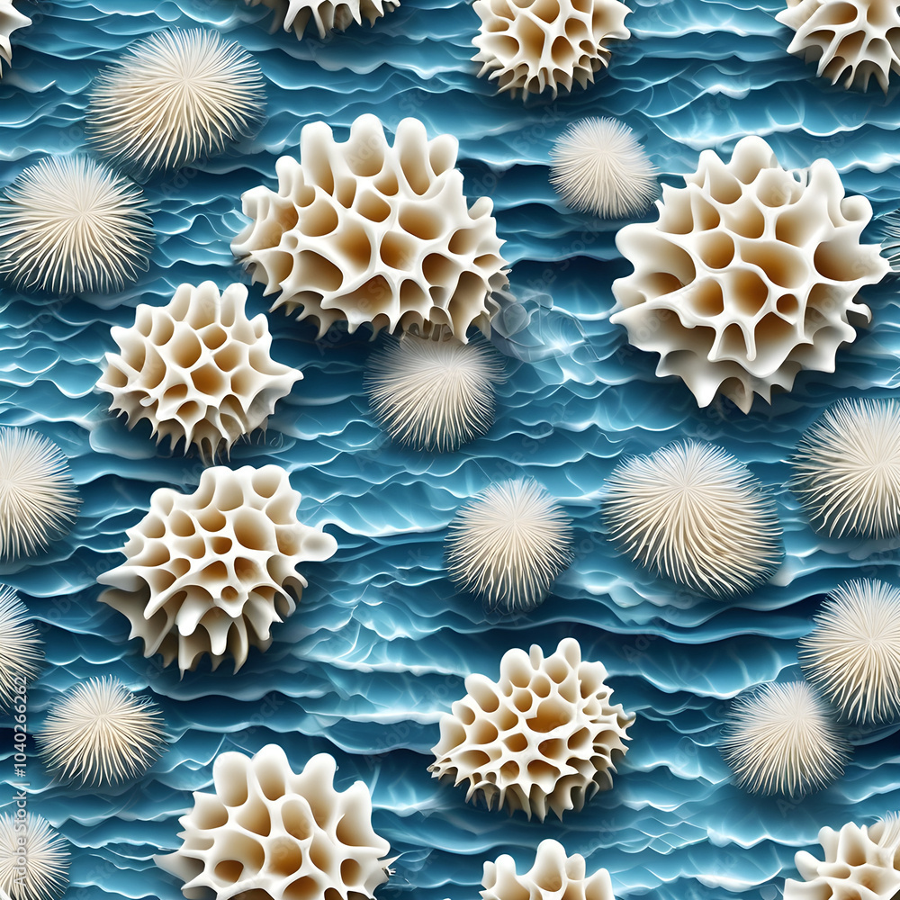 Watercolor seamless pattern of white sea foam floating on blue ocean waves. Watercolor seamless pattern of white sea foam floating on blue ocean waves.
