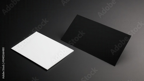 Clean and minimalistic black biz card mockup showcasing a professional layout on a neutral background. Ideal for branding presentations and design previews.