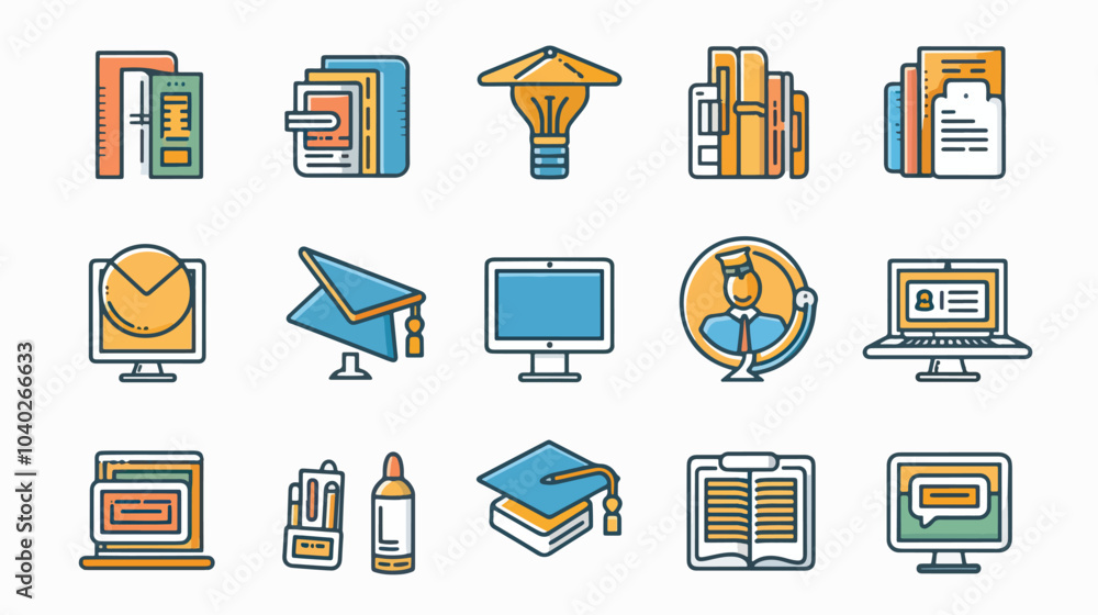 Online education icon set, icon set in line style, flat vector illustration, Mentorship Online education icon set, icon set in line style, flat vector illustration, Mentorship
