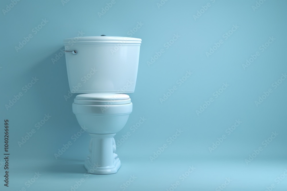 A white toilet is placed on top of a blue wall, making for an unusual scene A white toilet is placed on top of a blue wall, making for an unusual scene