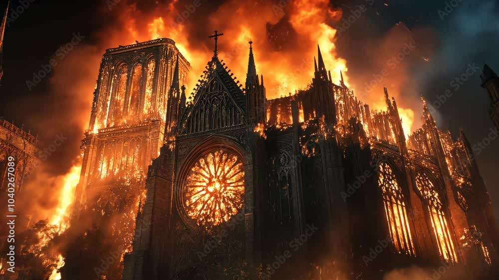The Notre Dame Cathedral in Paris is engulfed in flames during a devastating fire in 2019 The Notre Dame Cathedral in Paris is engulfed in flames during a devastating fire in 2019