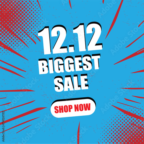 12.12 Biggest Sale Social Media Post Template on blue  background 